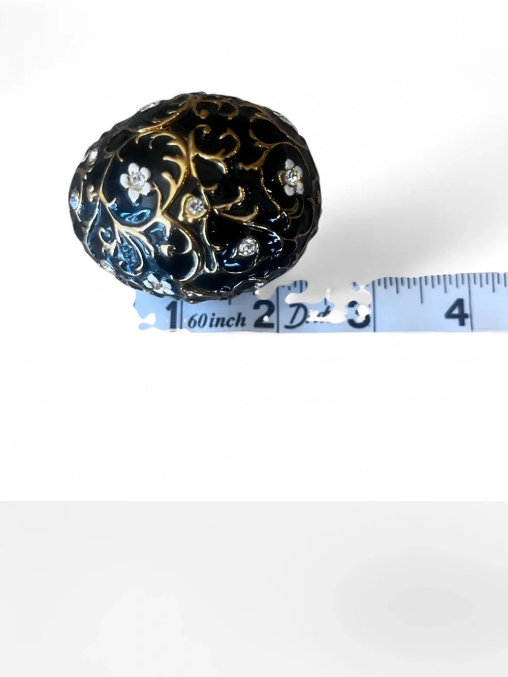 Vintage Ruccini Black and Gold Decorative Jeweled Egg trinket box